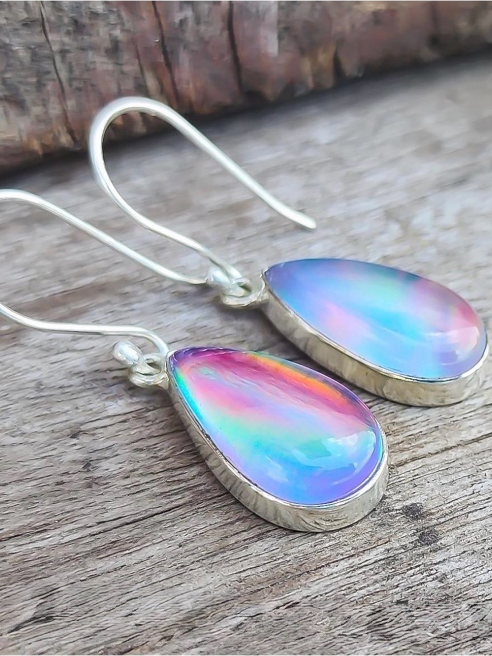 Teardrop Aurora Opal Dangle Earrings - 925 Silver